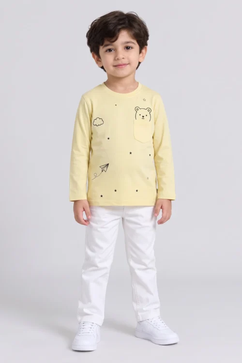 Boys Yellow Bear Pocket Long Sleeve Tee