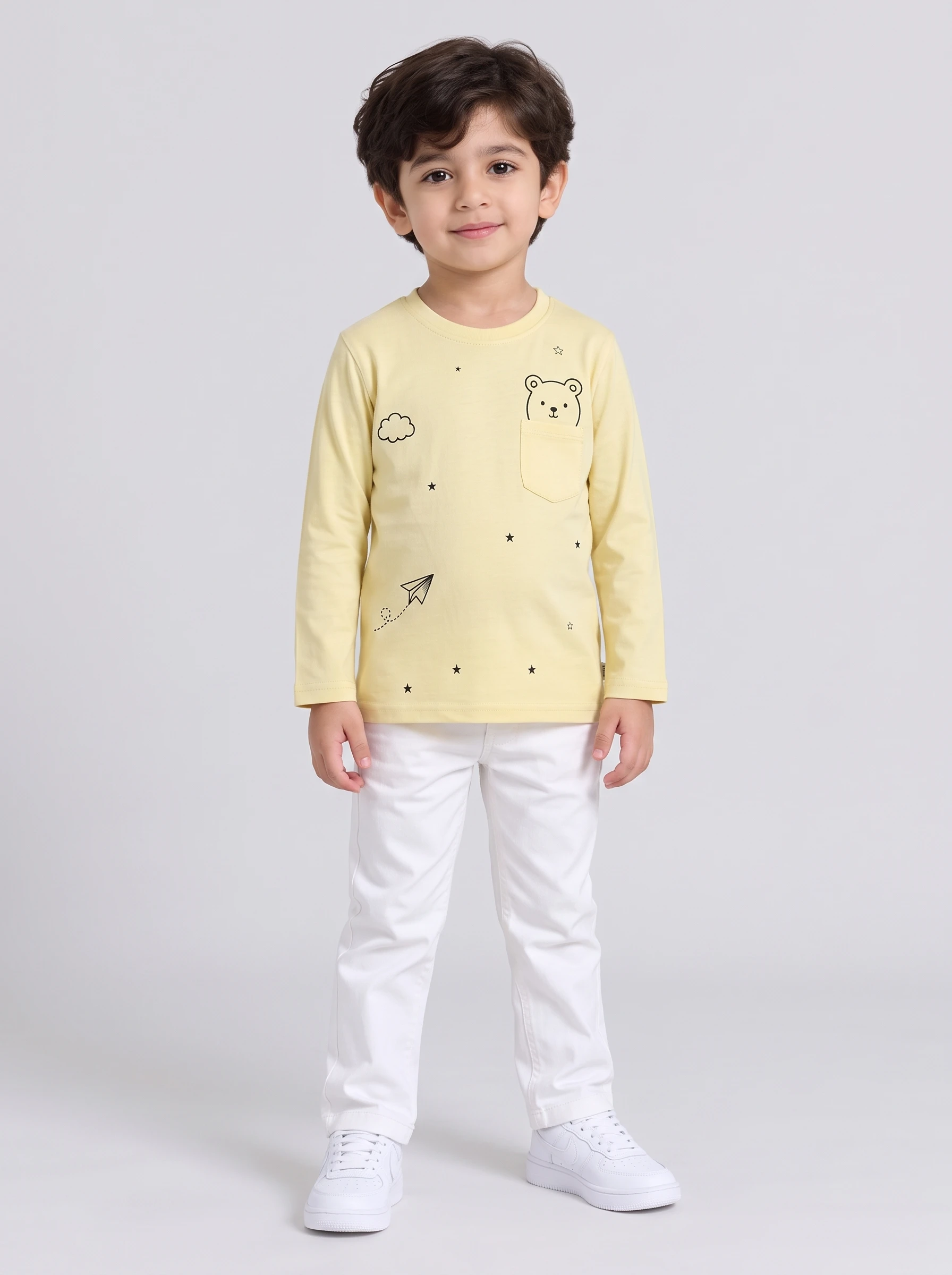 Boys Yellow Bear Pocket Long Sleeve Tee