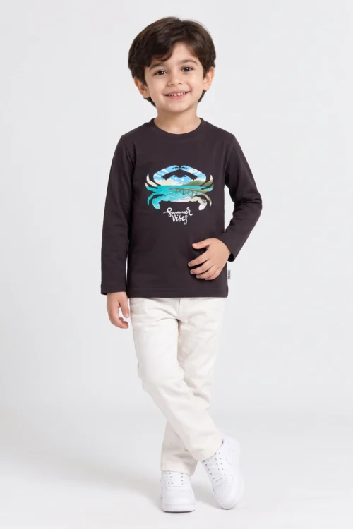 Black Crab Graphic Long Sleeve Cotton Tee