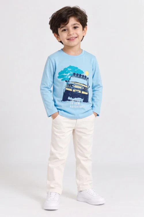Boys Light Sky Blue Long Sleeve T-Shirt