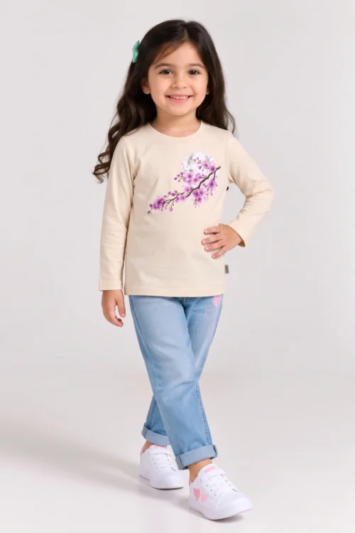 Girls Cream Cherry Blossom Long Sleeve Tee