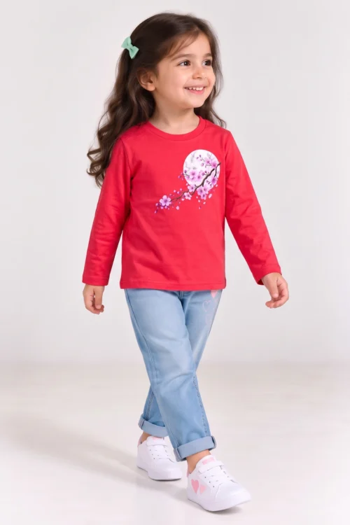 Girls Red Long Sleeve T-Shirt