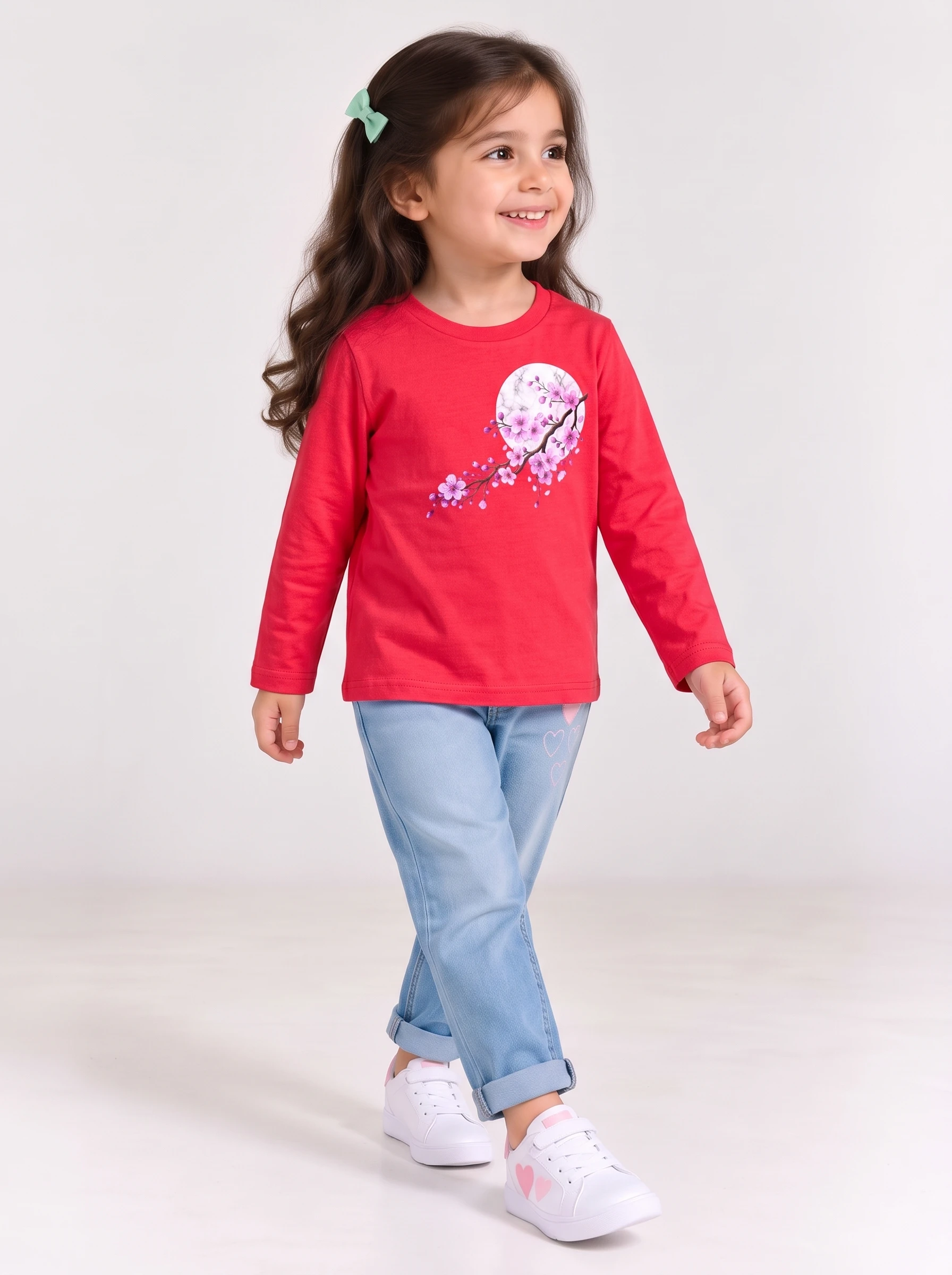 Girls Red Long Sleeve T-Shirt by ZibiKids — main view