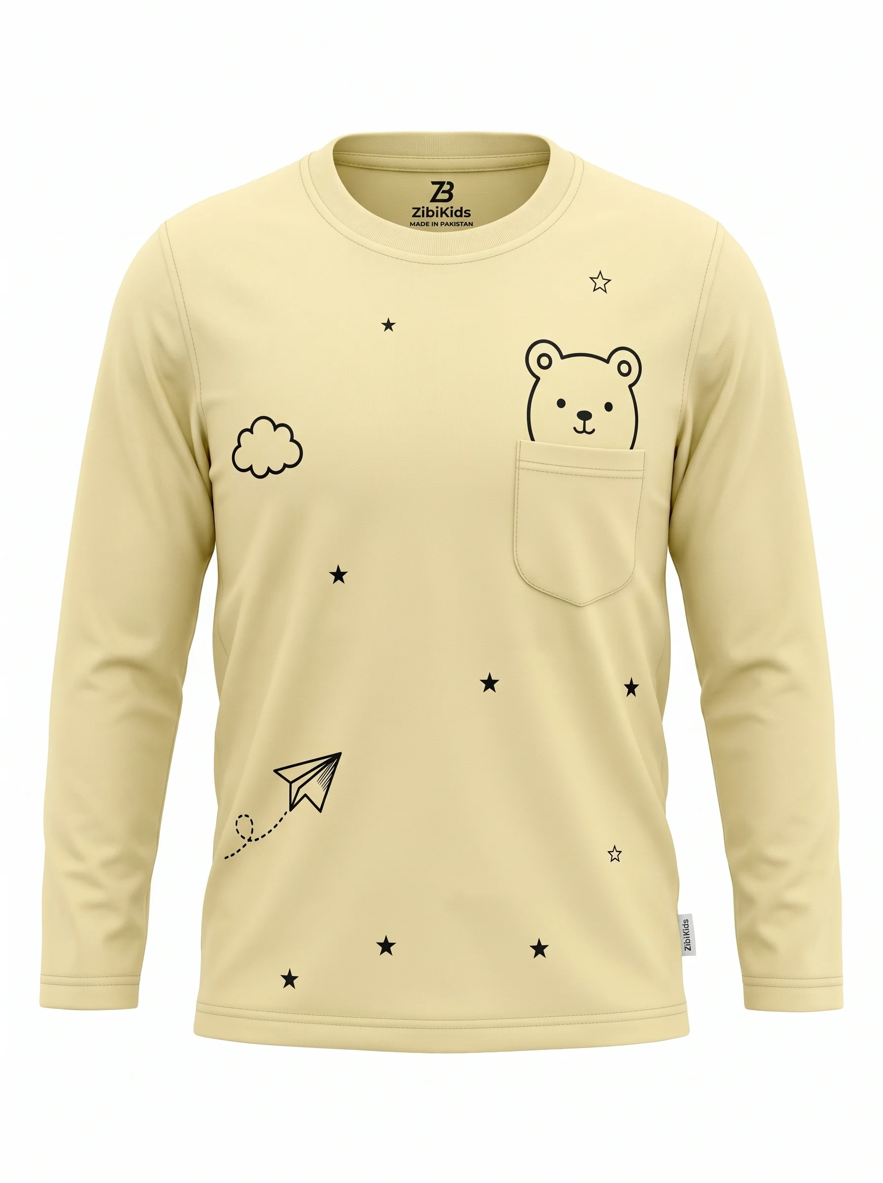Boys Yellow Bear Pocket Long Sleeve Tee by ZibiKids — view 2