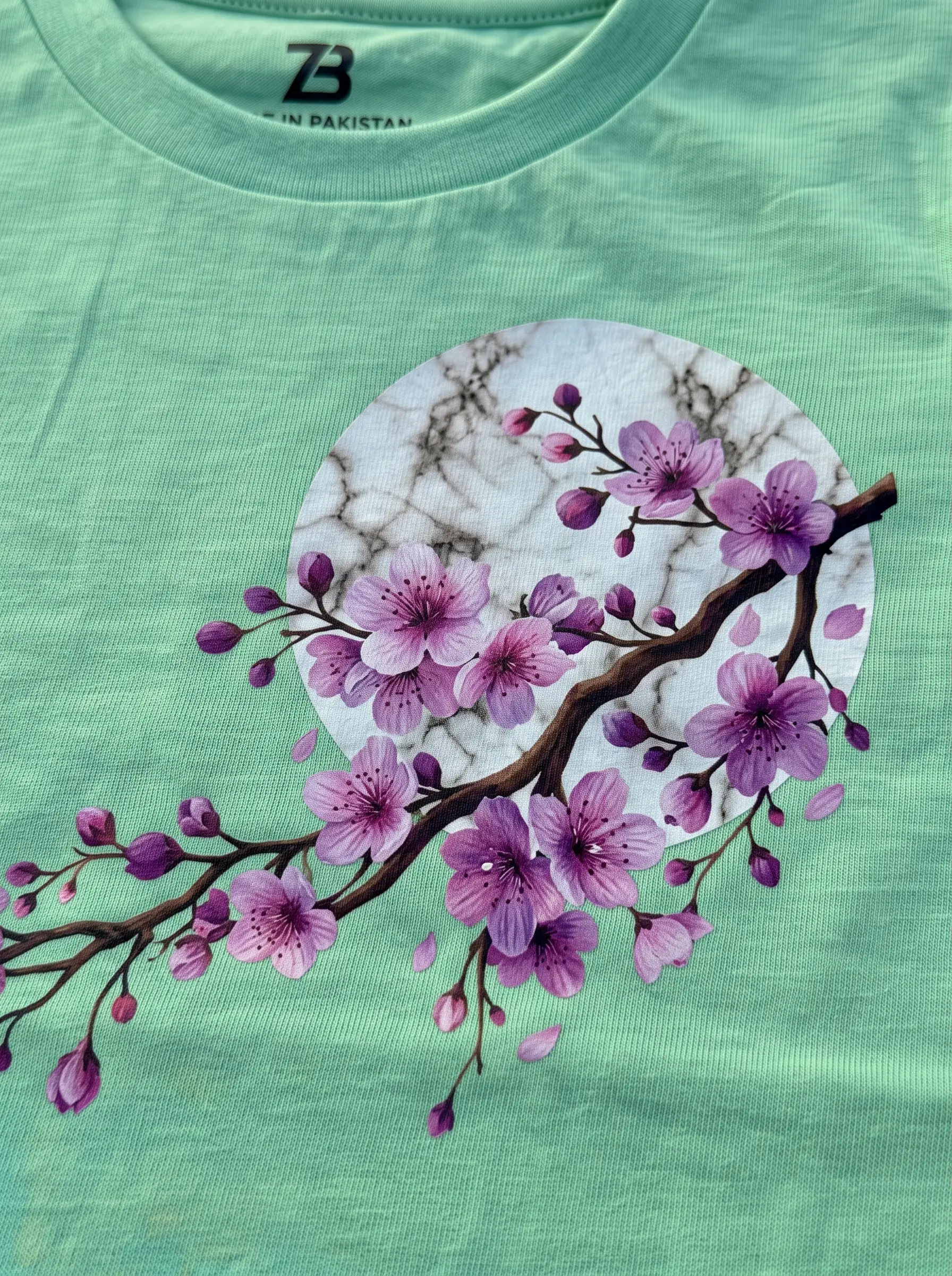 Girls Green Cherry Blossom Full Sleeve T-Shirt by ZibiKids — view 2